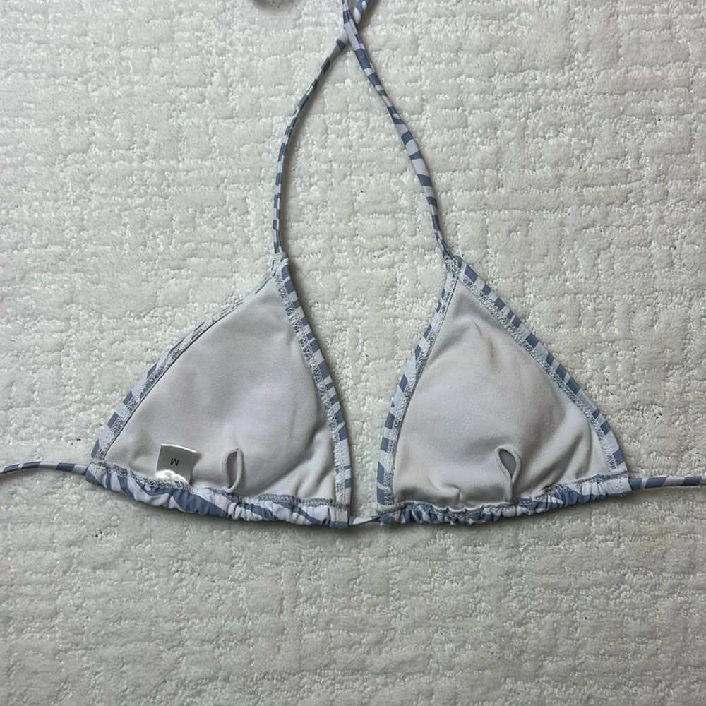 Zebra Print Periwinkle Purple White Triangle String Bikini Top Padded M - Picture 3 of 5